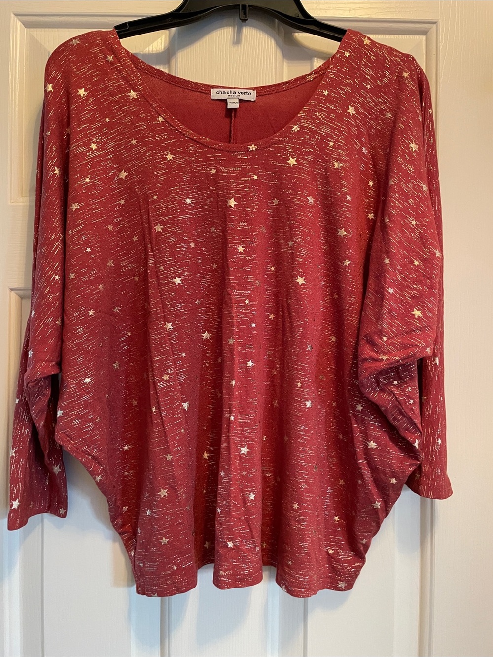 cha cha vente Metallic Star Print Red Dolman Top